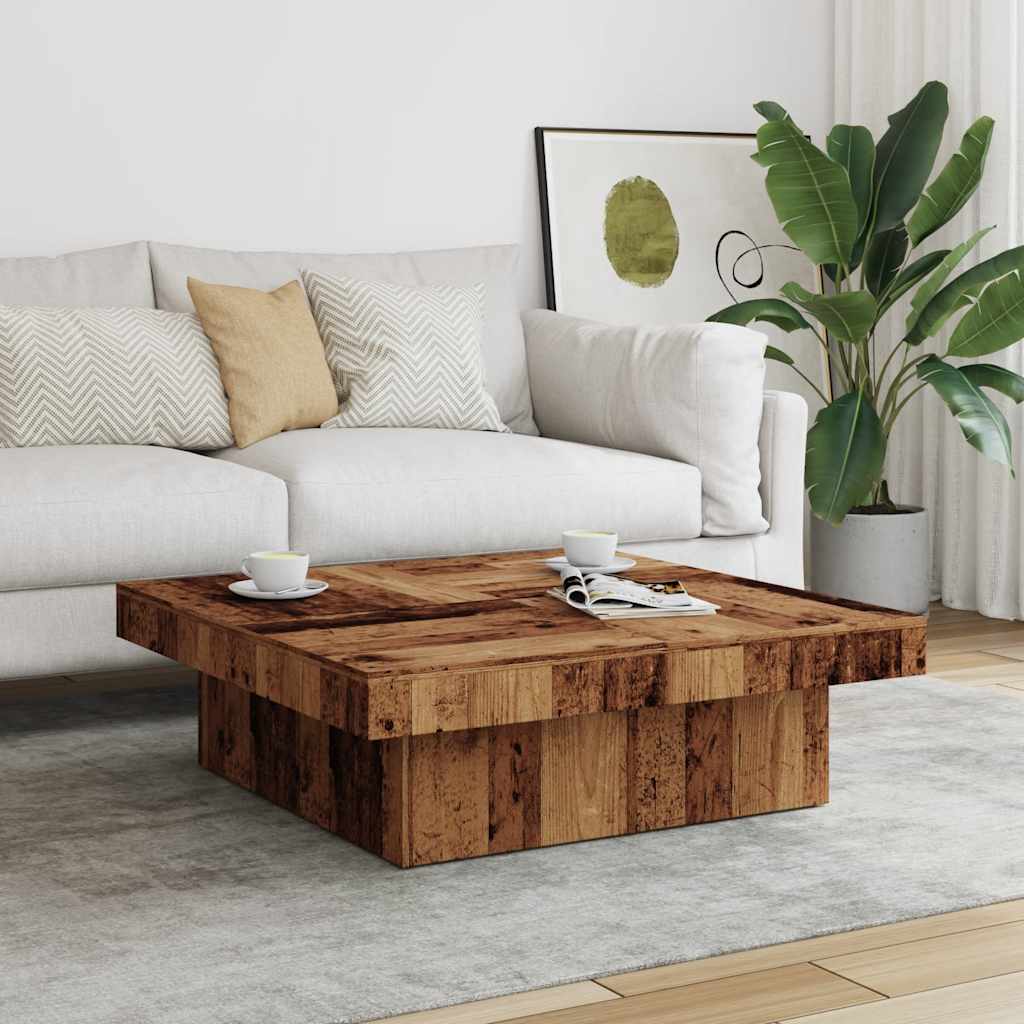 Table basse aspect bois récupéré 90x90x28 cm matériau bois