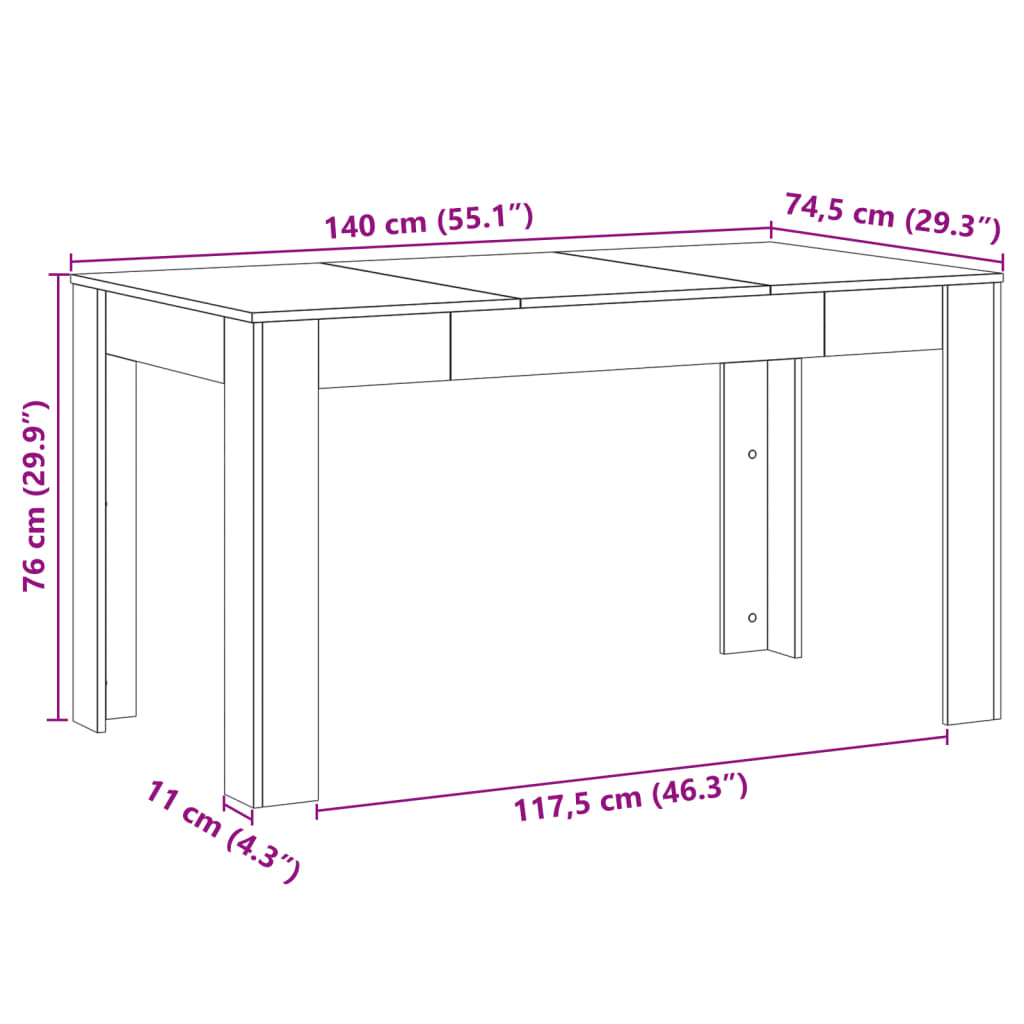 Dining table old wood look 140x74.5x76 cm wood material