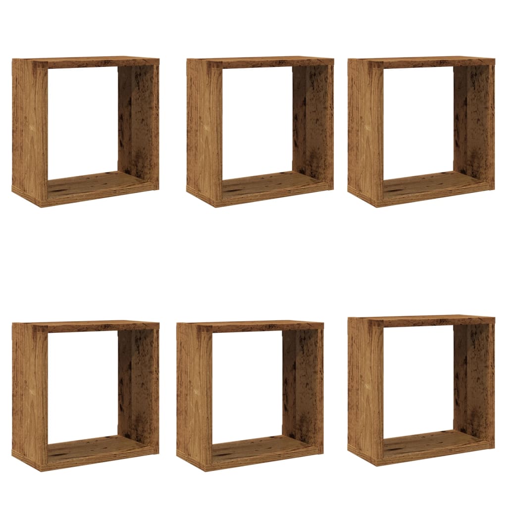 Cube wall shelves 6 pcs. Old wood look 30x15x30 wood material