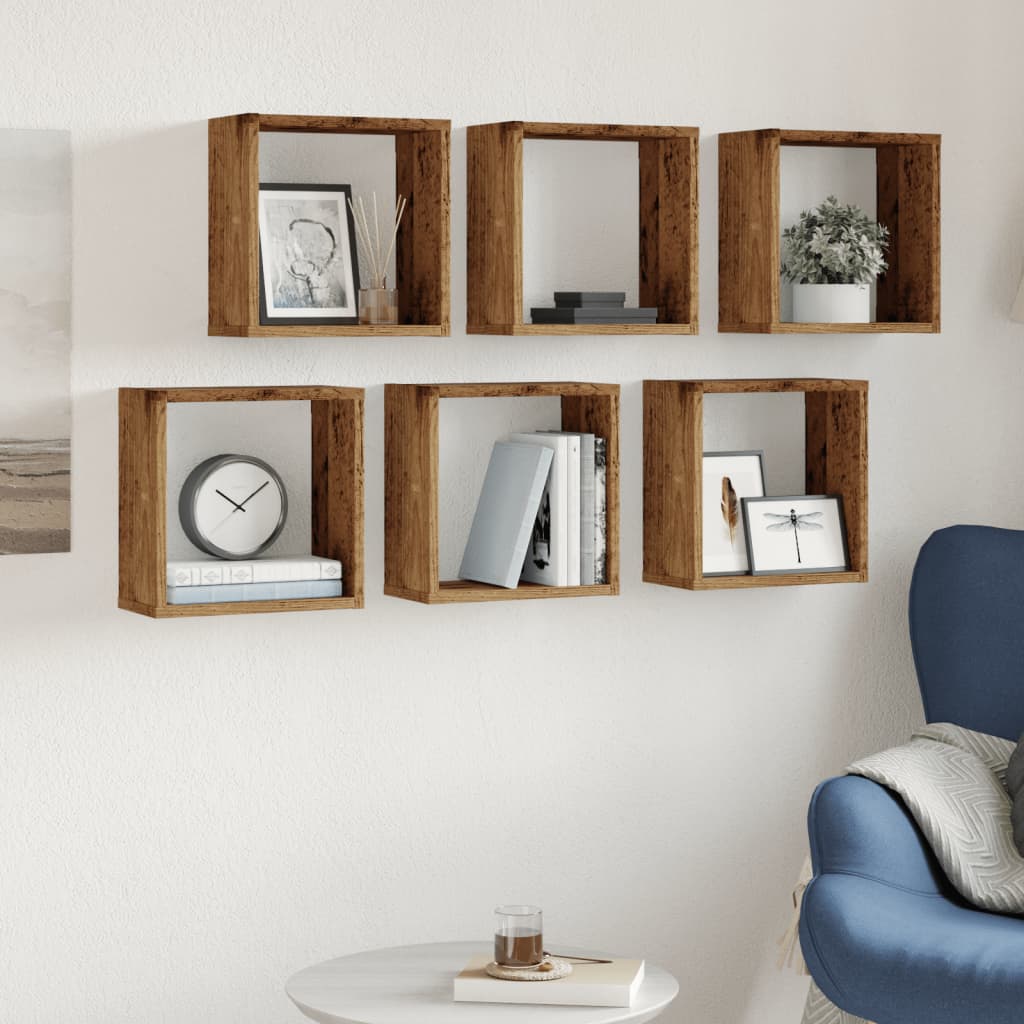 Cube wall shelves 6 pcs. Old wood look 30x15x30 wood material