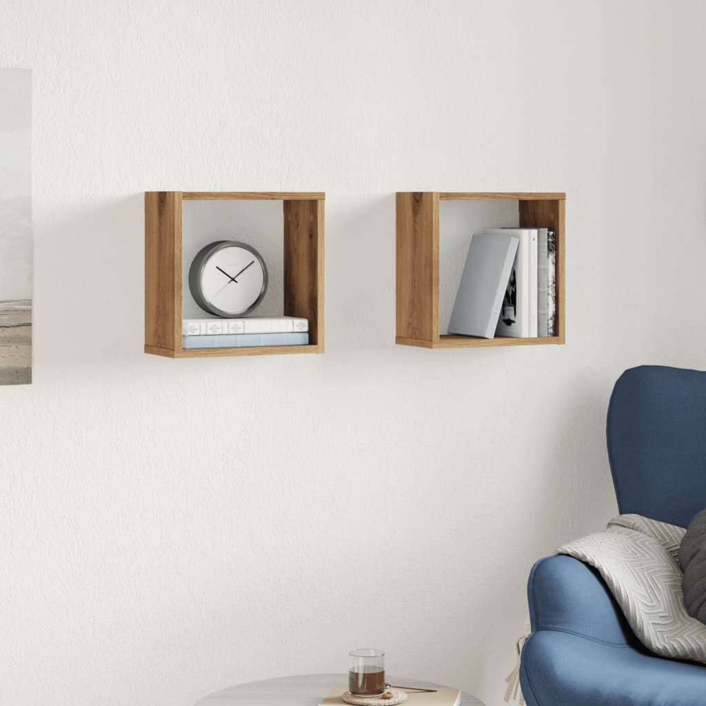 Cube wall shelves 2 pcs. Artisan oak 30x15x30 wood material