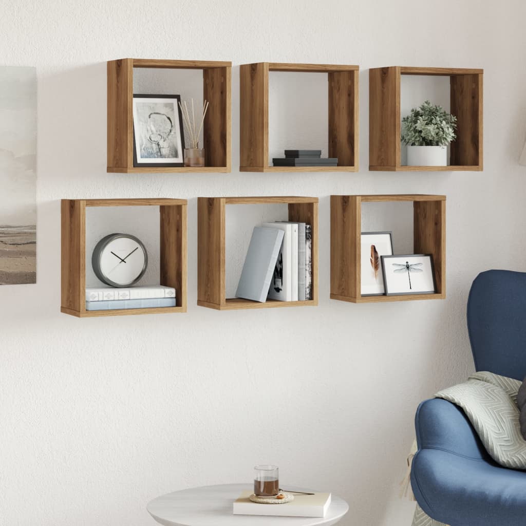Cube wall shelves 6 pcs. Artisan oak 30x15x30 wood material