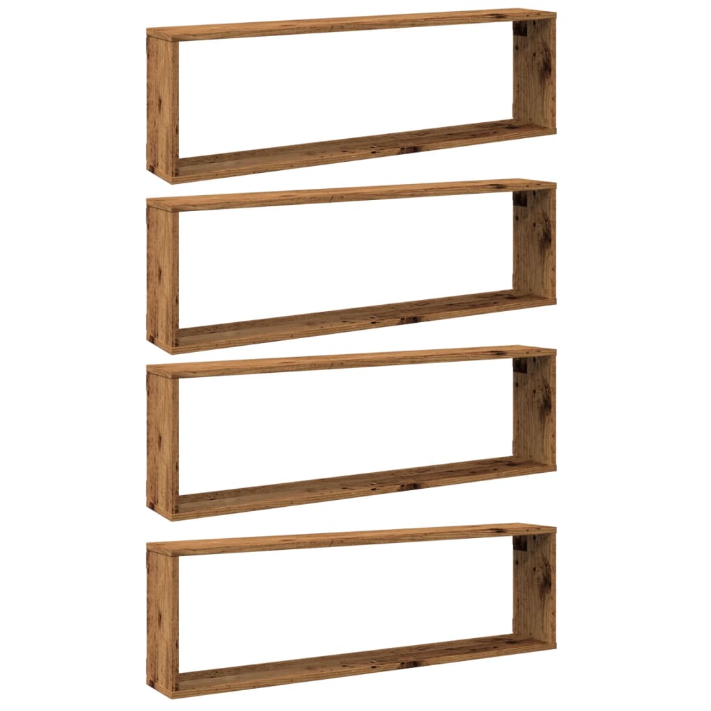 Cube wall shelves 4 pcs. Old wood look 100x15x30 wood material