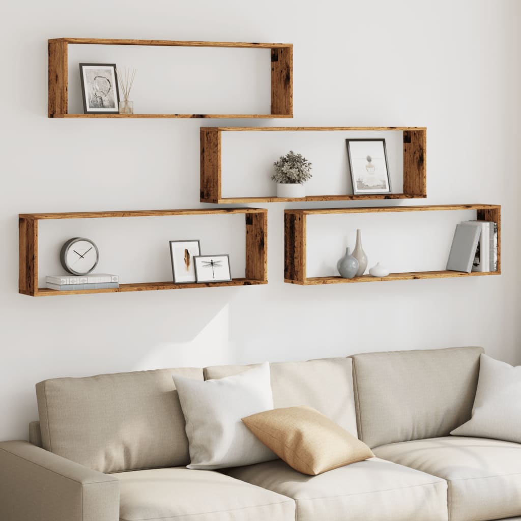 Cube wall shelves 4 pcs. Old wood look 100x15x30 wood material