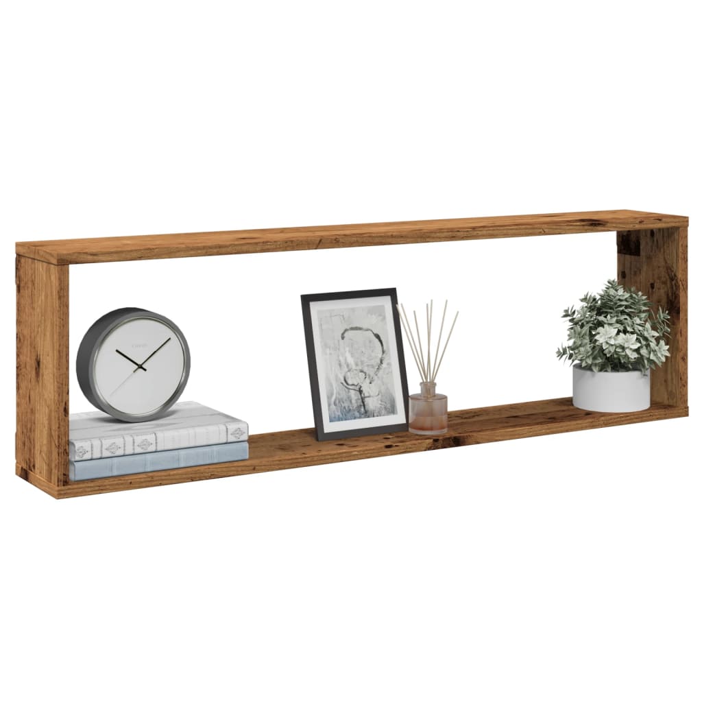 Cube wall shelves 4 pcs. Old wood look 100x15x30 wood material