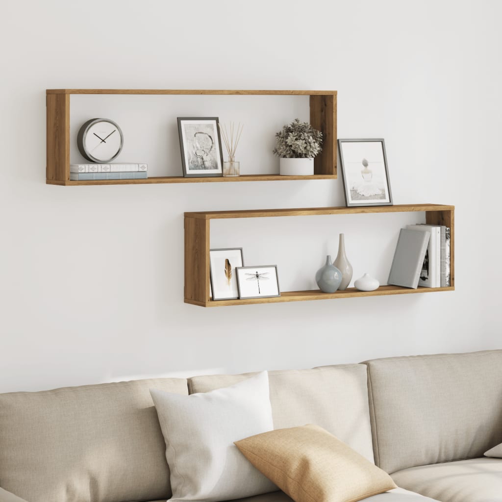 Cube wall shelves 2 pcs. Artisan oak 100x15x30 wood material