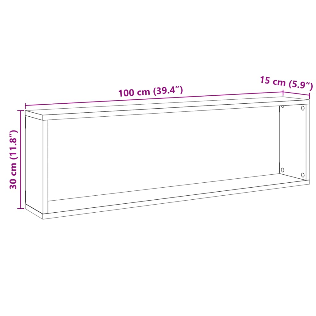 Cube wall shelves 2 pcs. Artisan oak 100x15x30 wood material