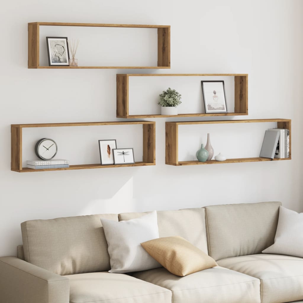 Cube wall shelves 4 pcs. Artisan oak 100x15x30 wood material