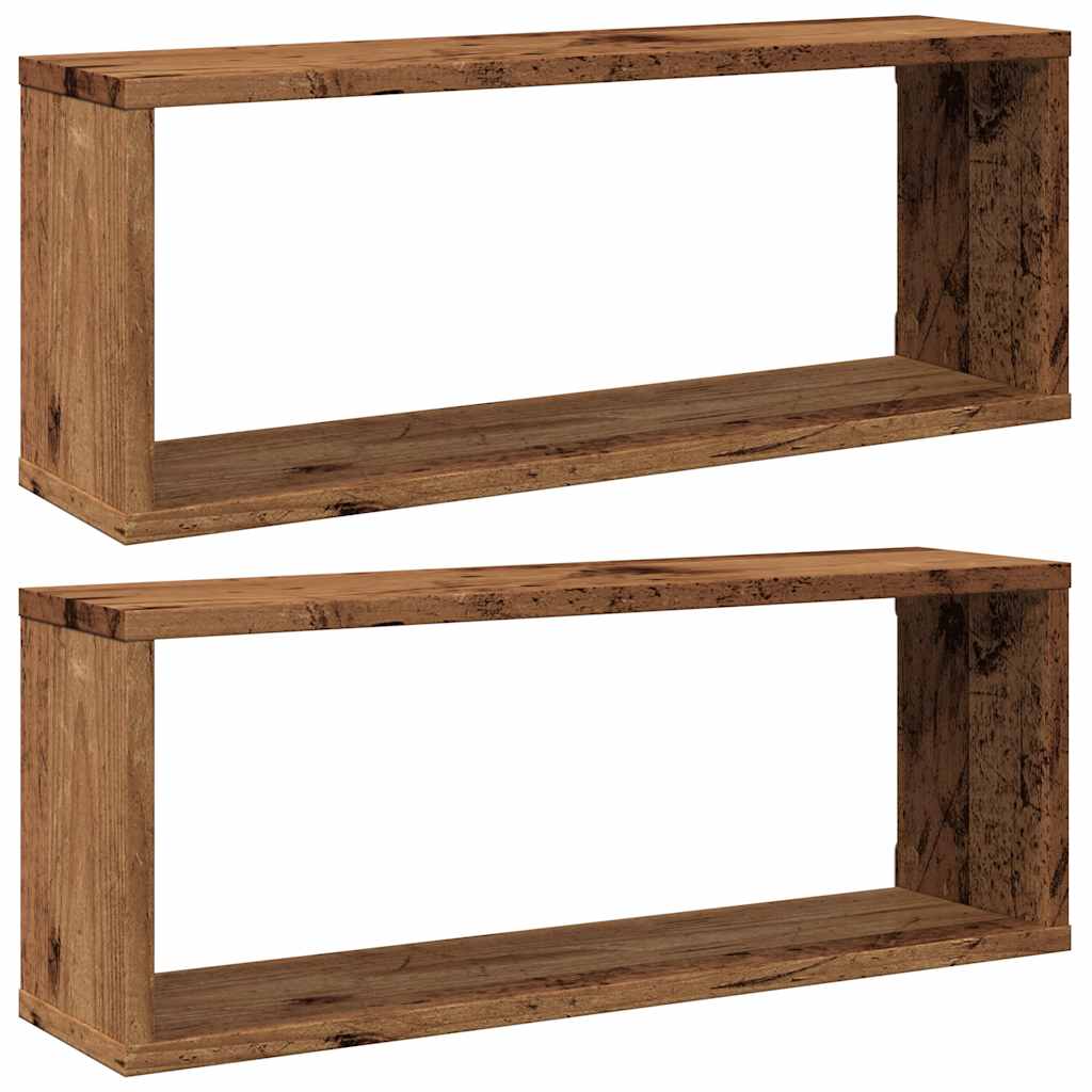 Cube wall shelves 2 pcs. Reclaimed wood look 60x15x23 wood material