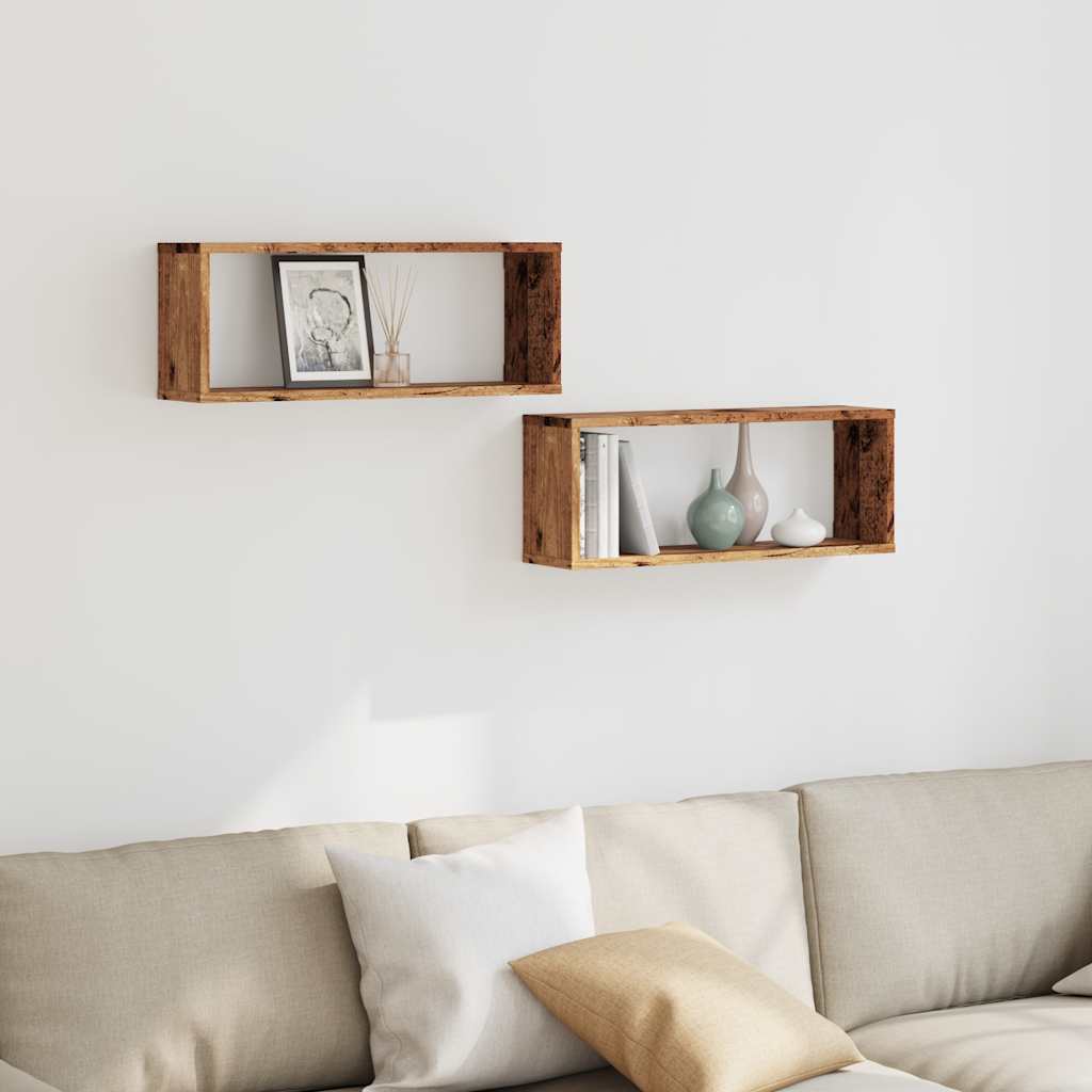 Cube wall shelves 2 pcs. Reclaimed wood look 60x15x23 wood material