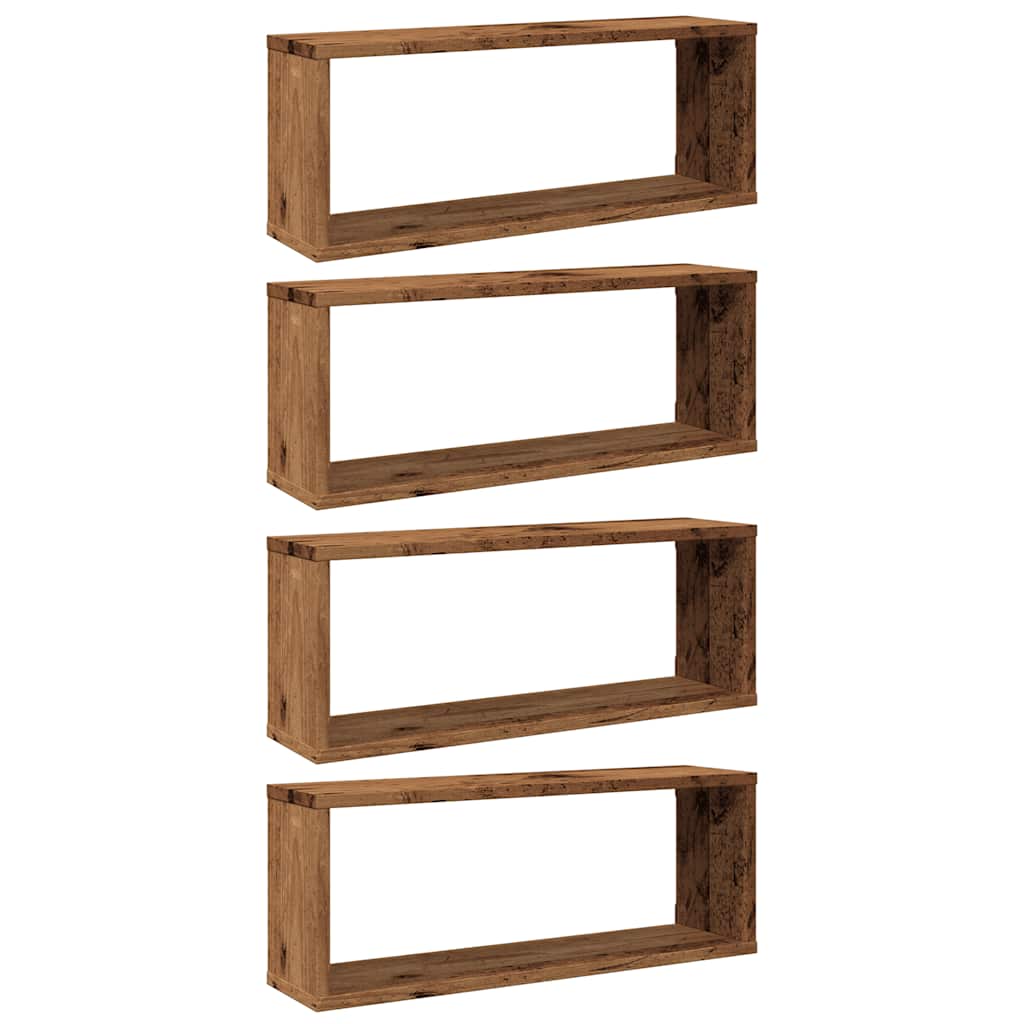Cube wall shelves 4 pcs. Reclaimed wood look 60x15x23 wood material