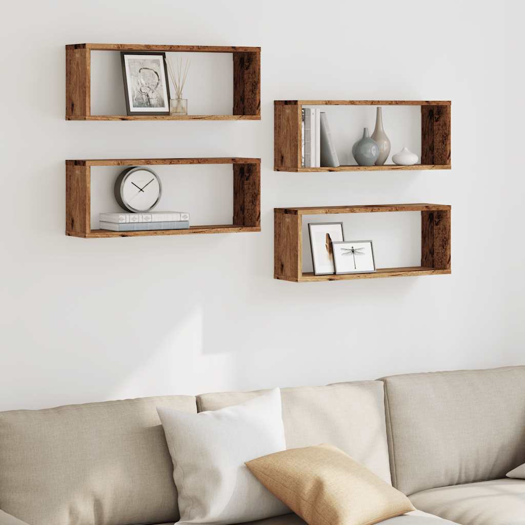 Cube wall shelves 4 pcs. Reclaimed wood look 60x15x23 wood material
