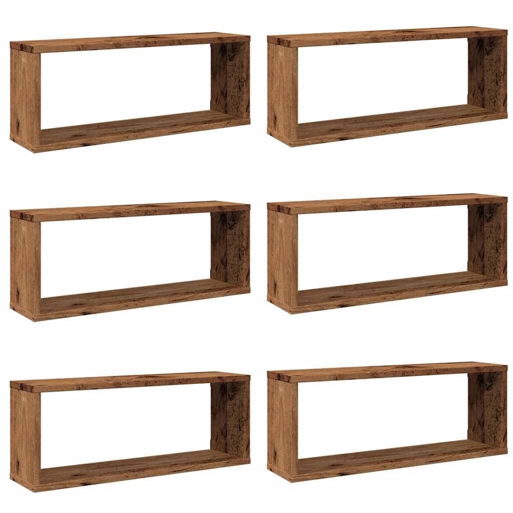 Cube wall shelves 6 pcs. Reclaimed wood look 60x15x23 wood material