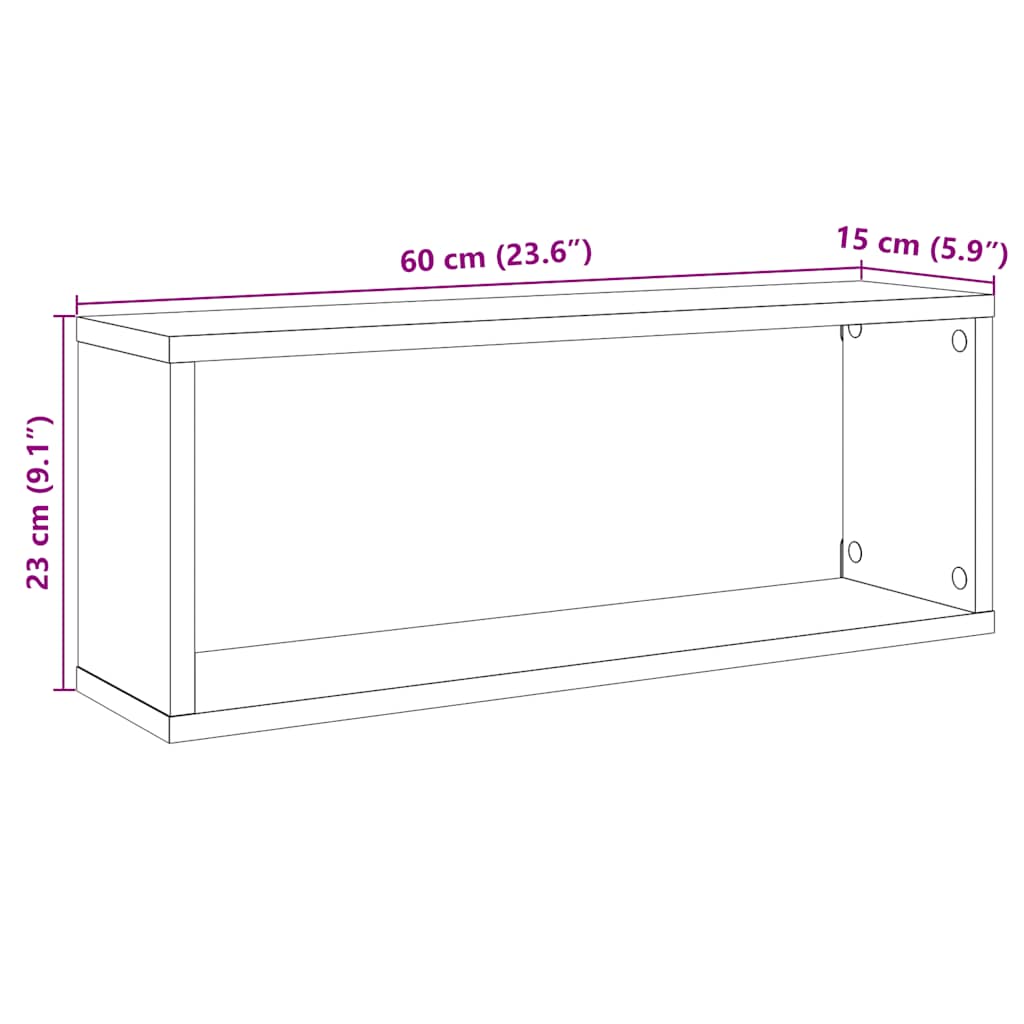 Cube wall shelves 6 pcs. Reclaimed wood look 60x15x23 wood material