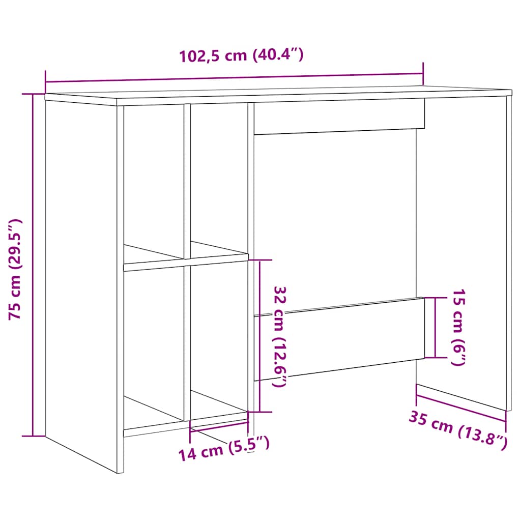 Desk old wood look 102.5x35x75 cm wood material