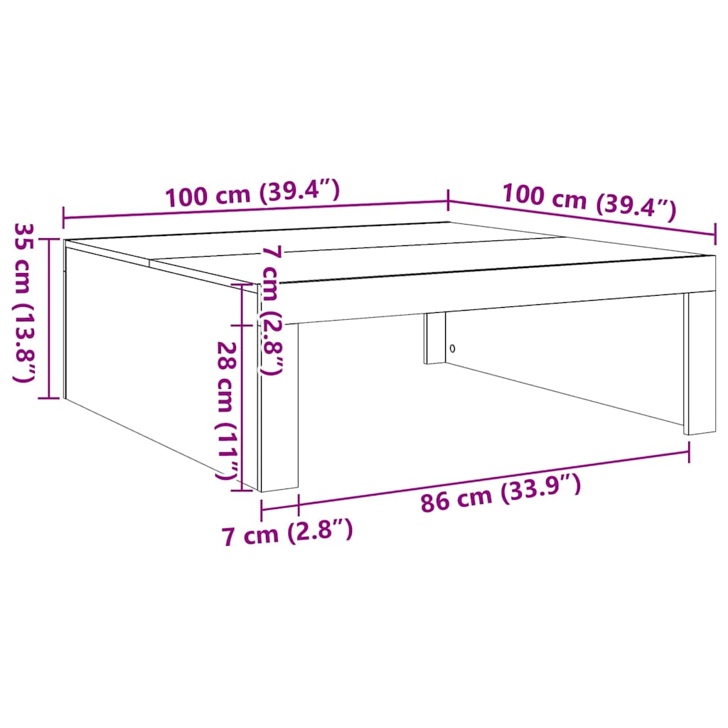 Table basse aspect bois de récupération 100x100x35 cm en bois