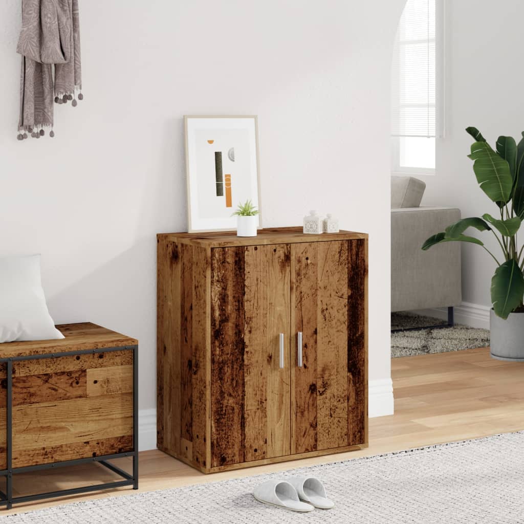 Étagère à chaussures aspect bois recyclé 60x35x70 cm matériau bois