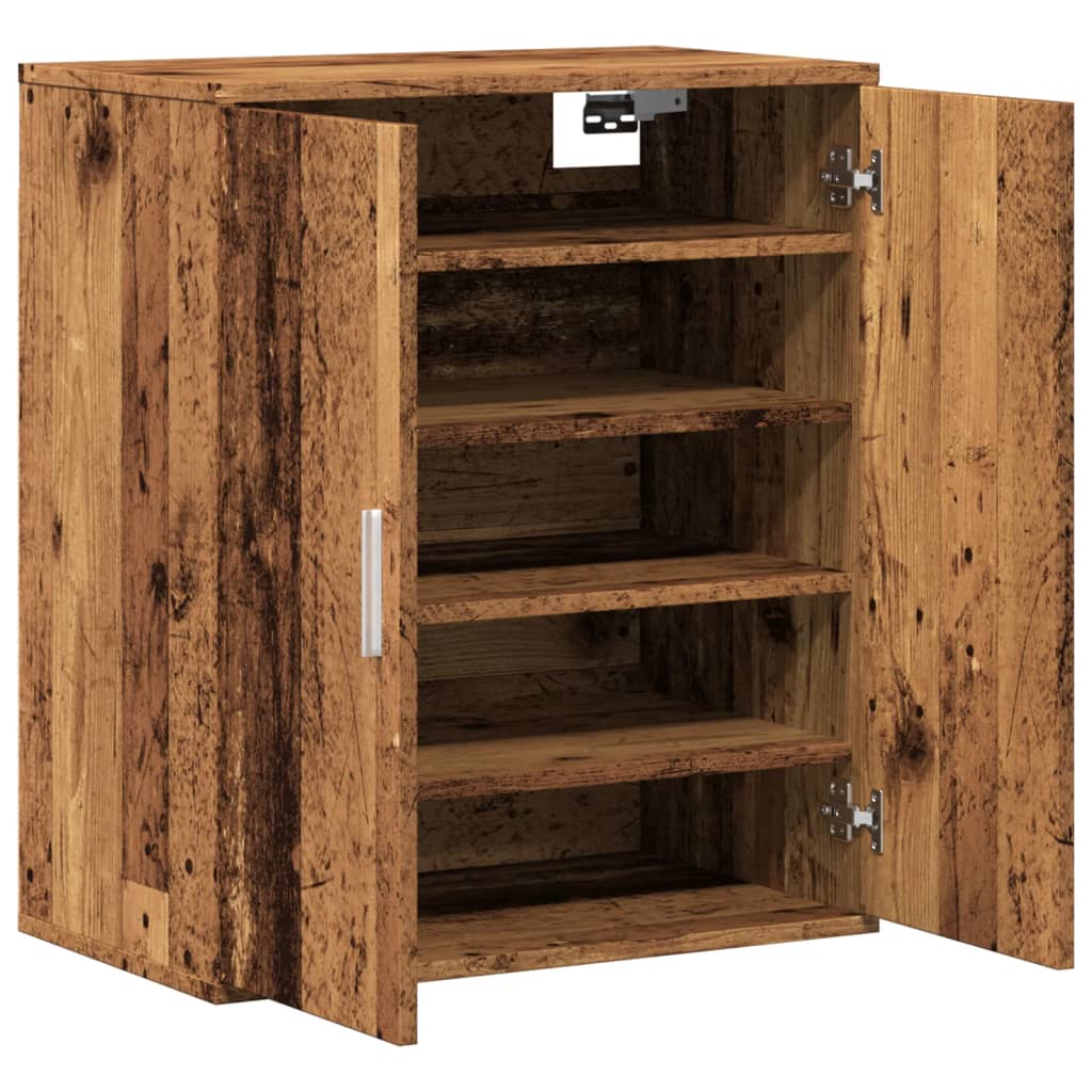 Étagère à chaussures aspect bois recyclé 60x35x70 cm matériau bois