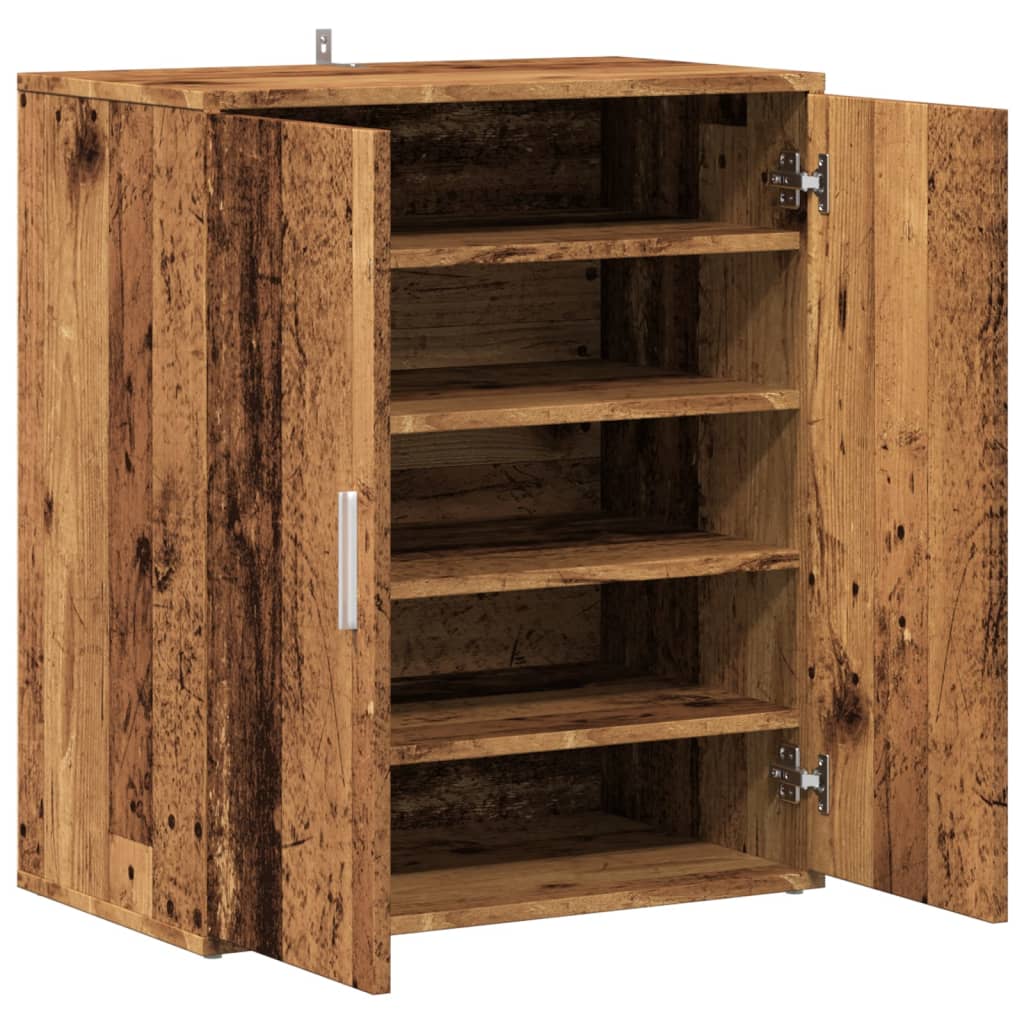 Étagère à chaussures aspect bois recyclé 60x35x70 cm matériau bois