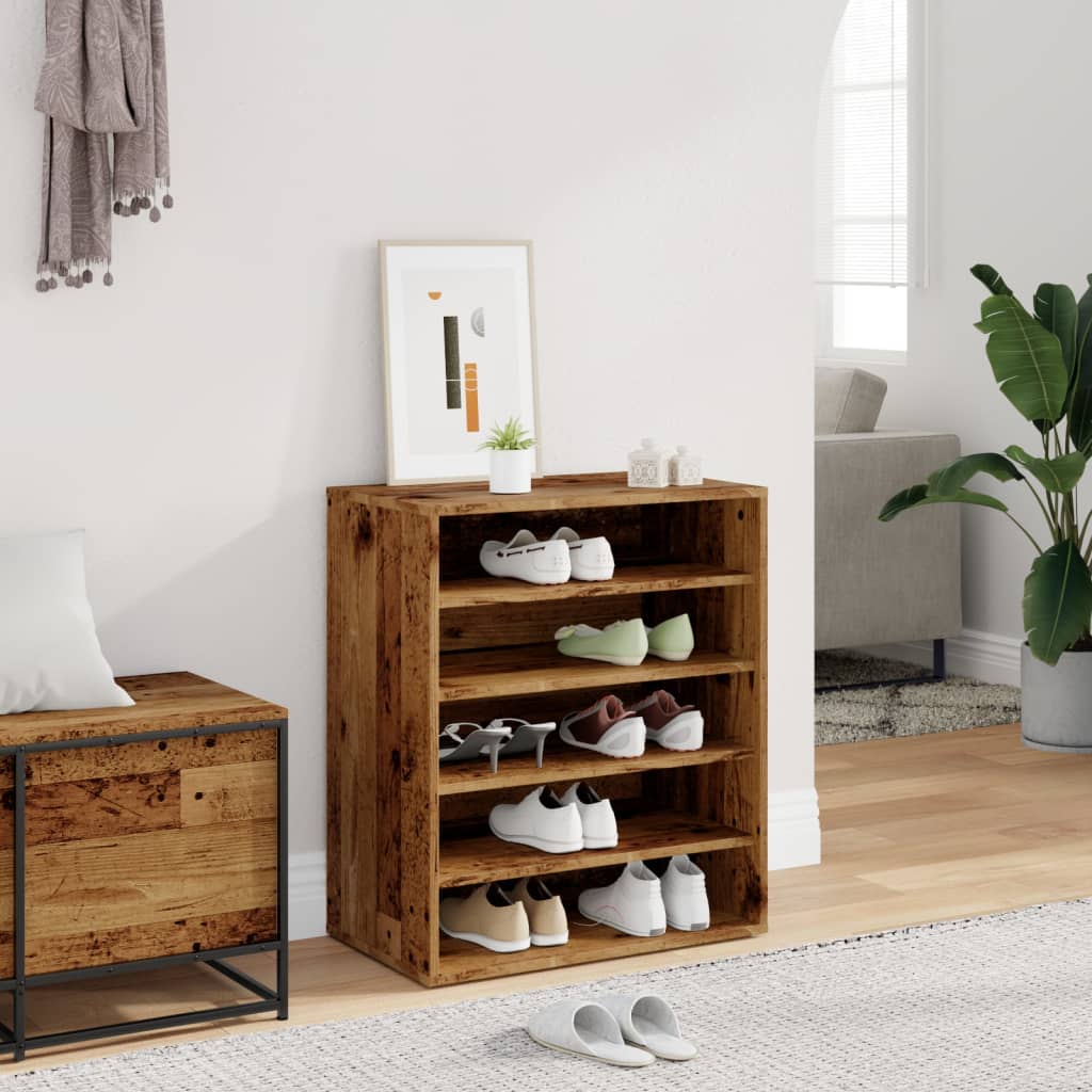Étagère à chaussures aspect bois recyclé 60x35x70 cm matériau bois