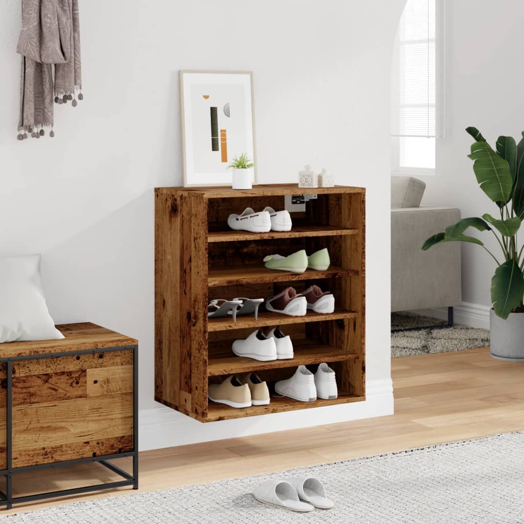Étagère à chaussures aspect bois recyclé 60x35x70 cm matériau bois