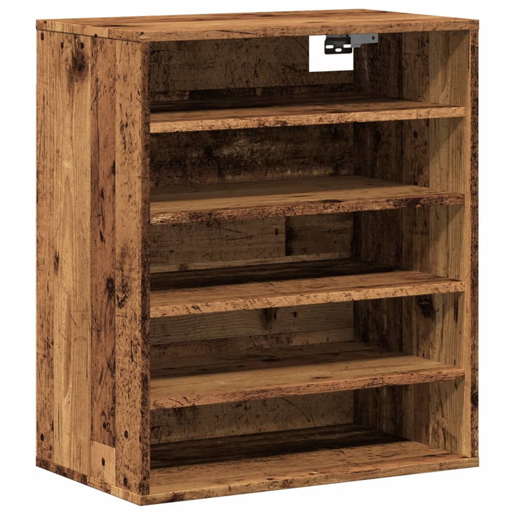 Étagère à chaussures aspect bois recyclé 60x35x70 cm matériau bois