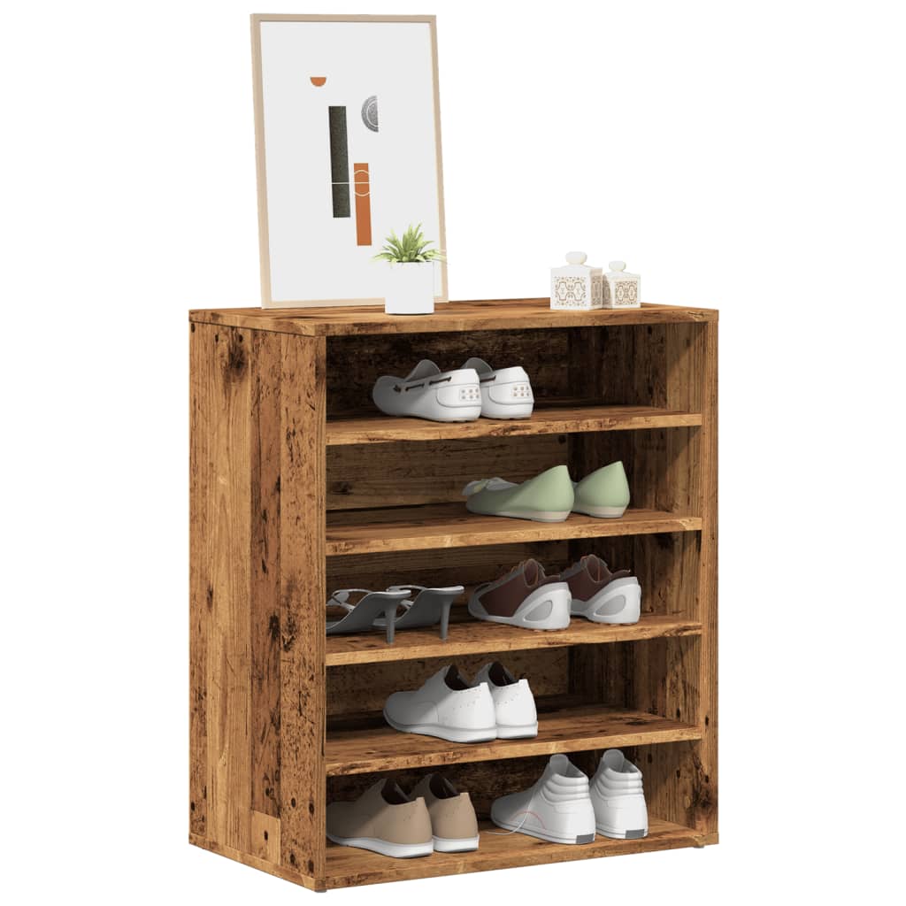 Étagère à chaussures aspect bois recyclé 60x35x70 cm matériau bois