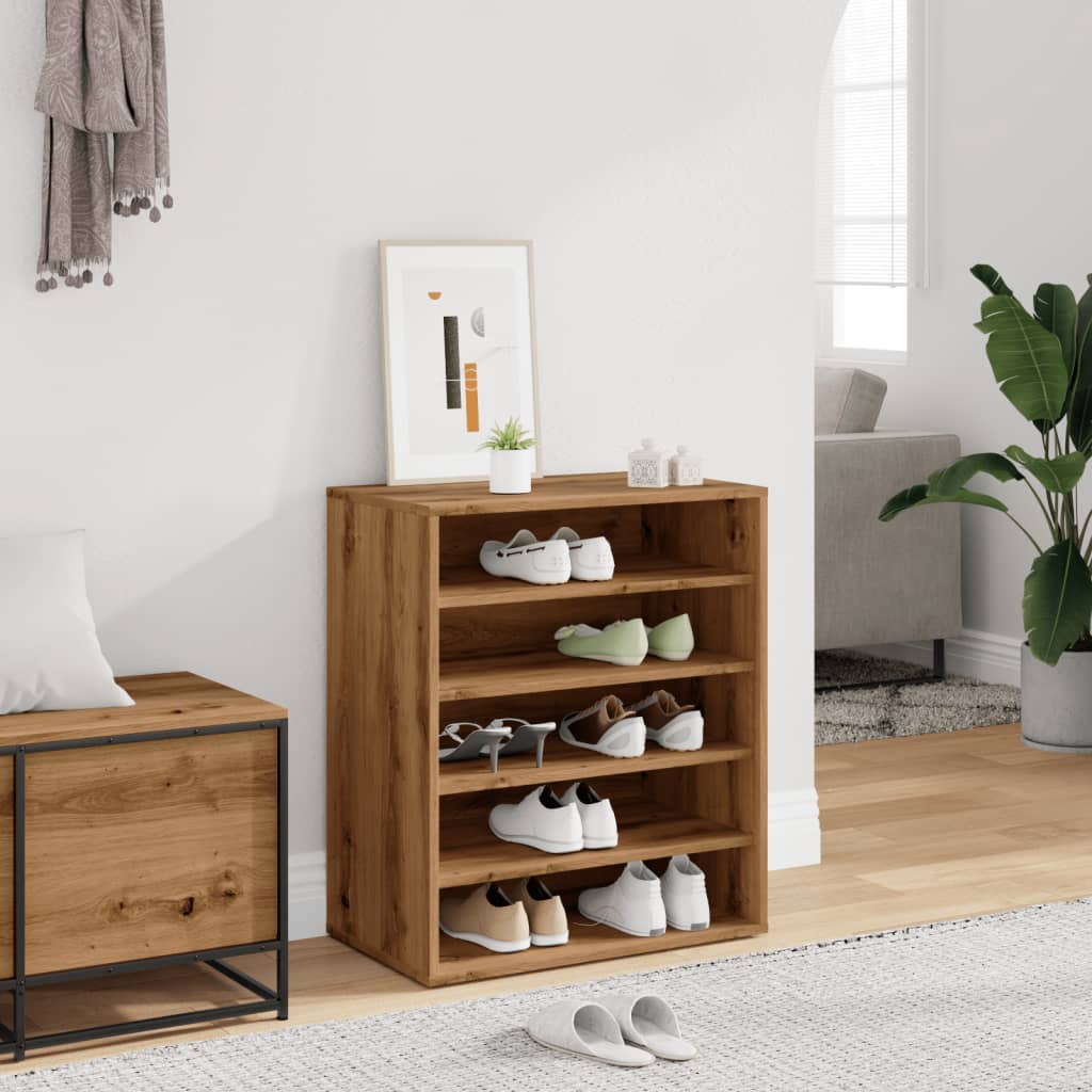 Étagère à chaussures Artisan en chêne 60x35x70 cm en bois