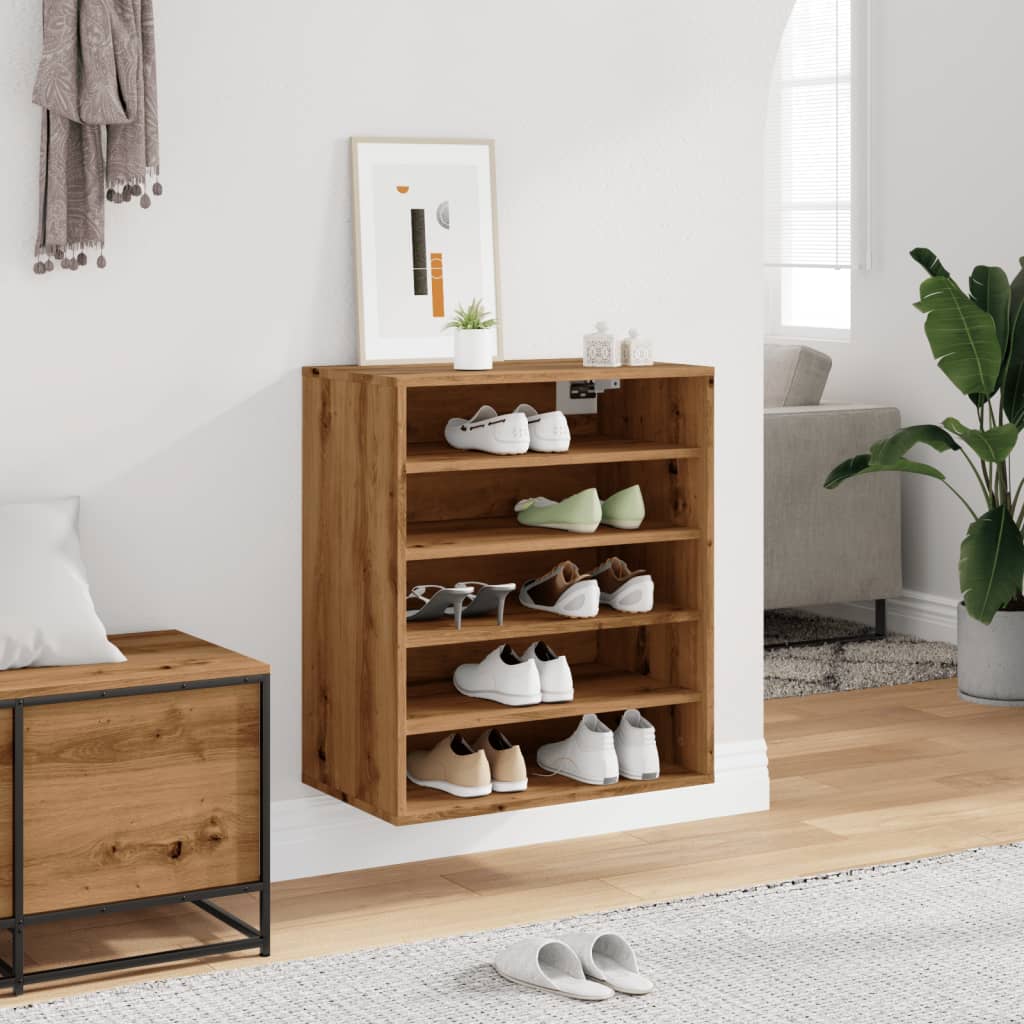 Étagère à chaussures Artisan en chêne 60x35x70 cm en bois