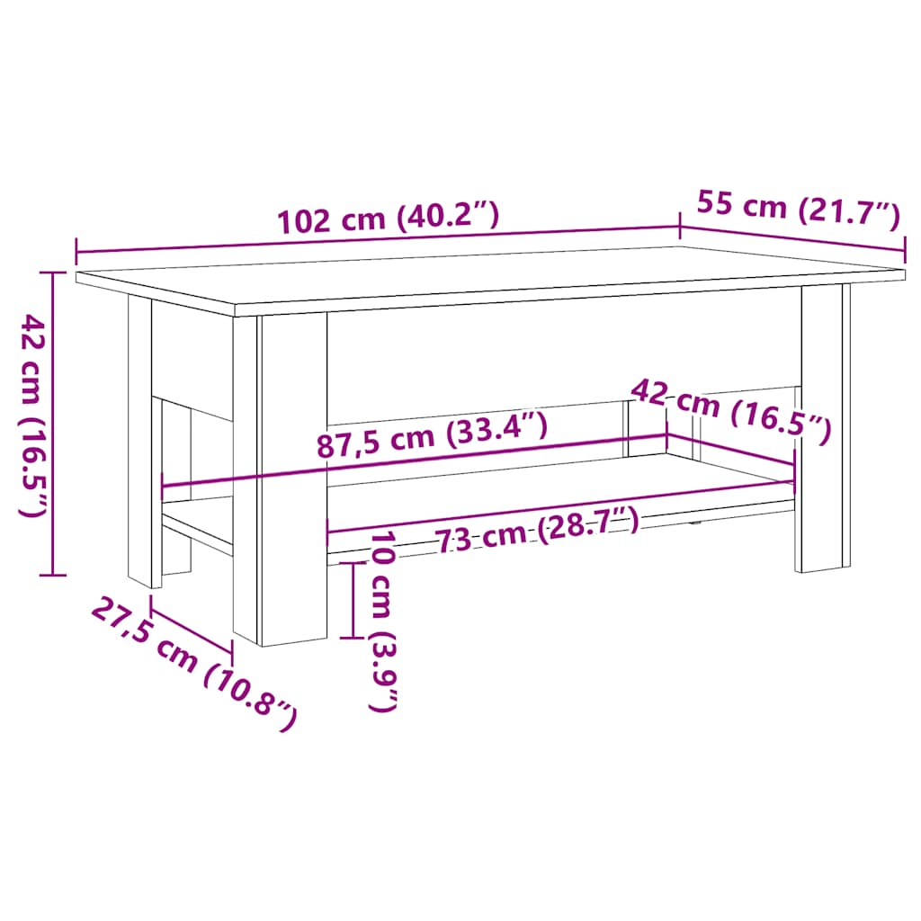 Table basse aspect bois de récupération 102x55x42 cm en bois