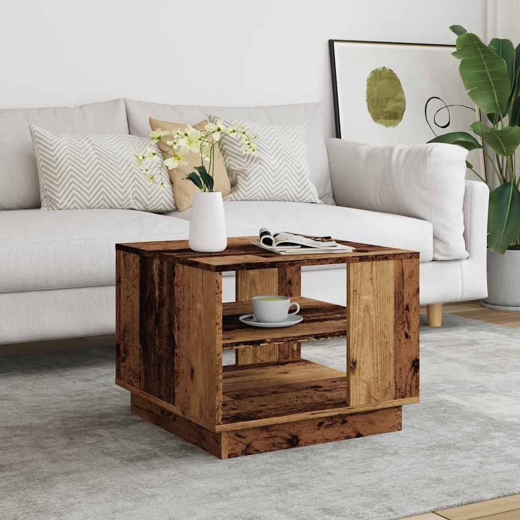 Table basse aspect bois récupéré 55x55x42 cm matériau bois