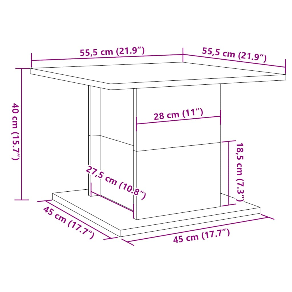 Table basse aspect bois récupéré 55,5x55,5x40 cm matériau bois