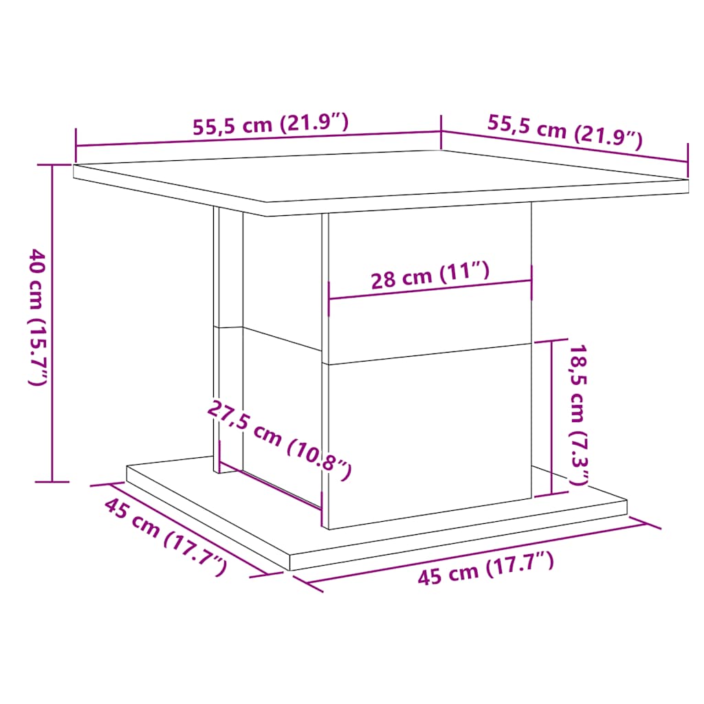 Table basse Artisan en chêne 55,5x55,5x40 cm matériau bois