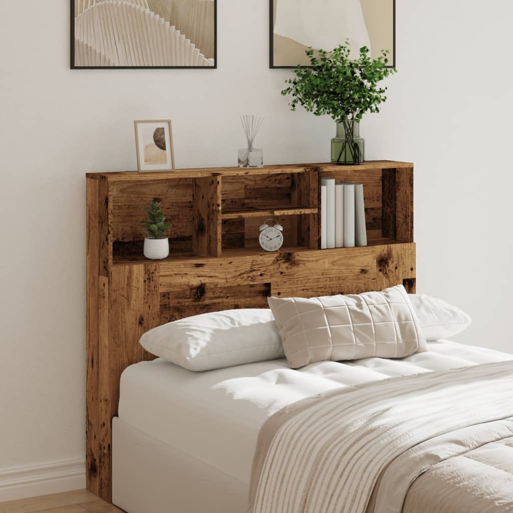 Bed headboard with shelves old wood look 120x19x103.5 cm
