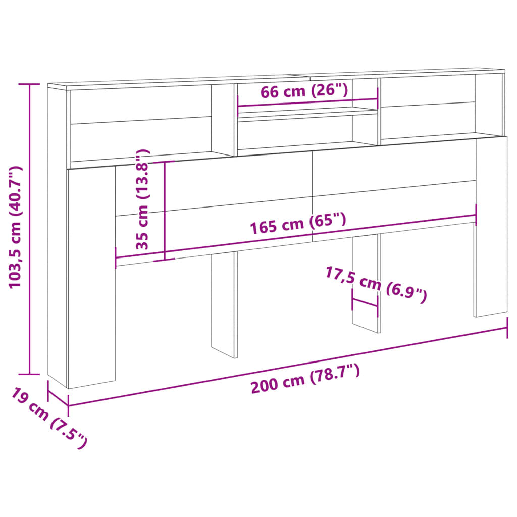 Bett-Kopfteil mit Ablagen Altholz-Optik 200x19x103,5 cm