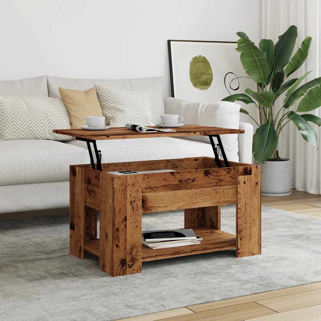 Table basse aspect bois récupéré 79x49x41 cm matériau bois