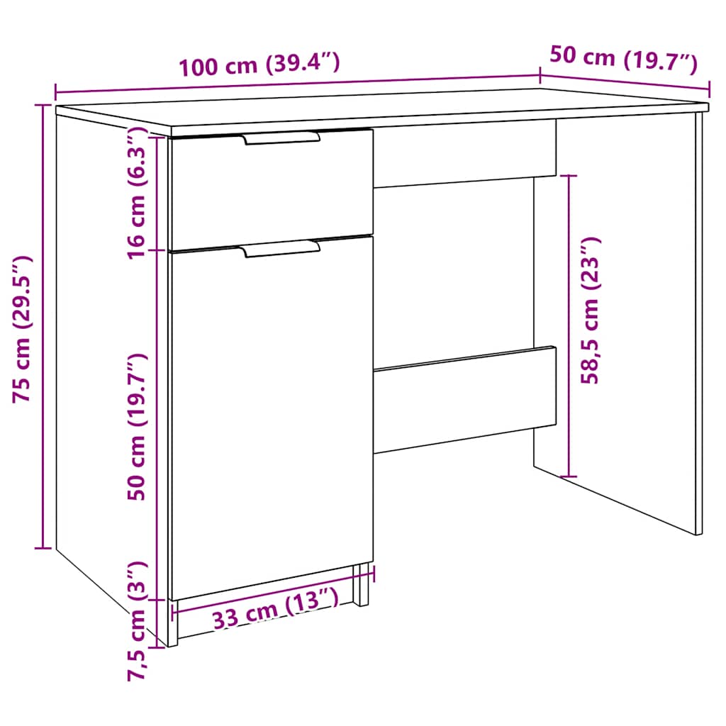 Desk old wood look 100x50x75 cm wood material