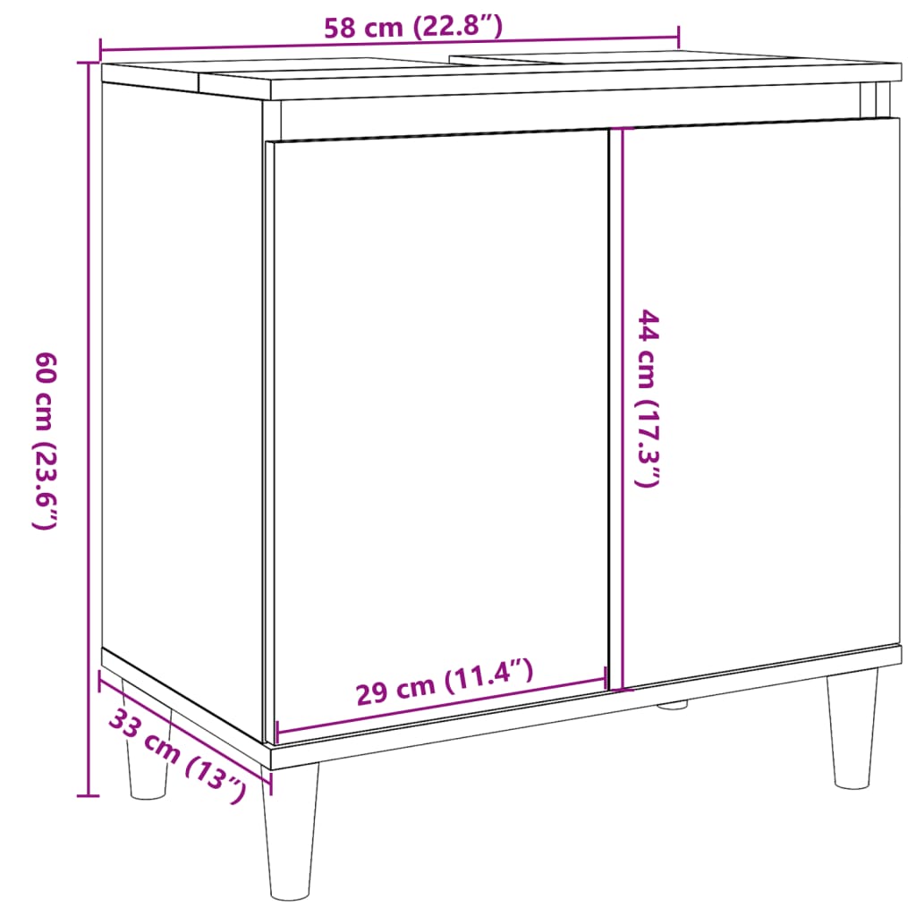 Washbasin base cabinet concrete grey 58x33x60 cm wood material