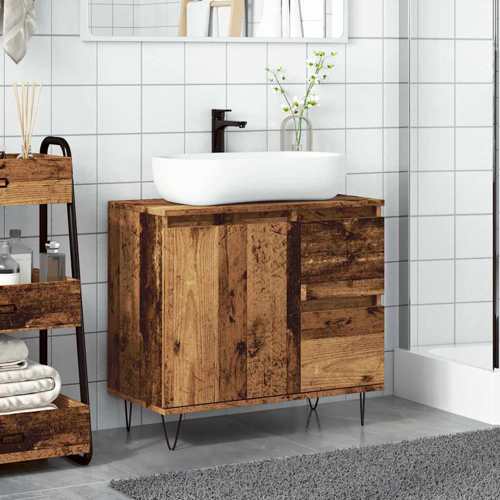Meuble sous évier aspect bois de récupération 65x33x60 cm en matériau bois