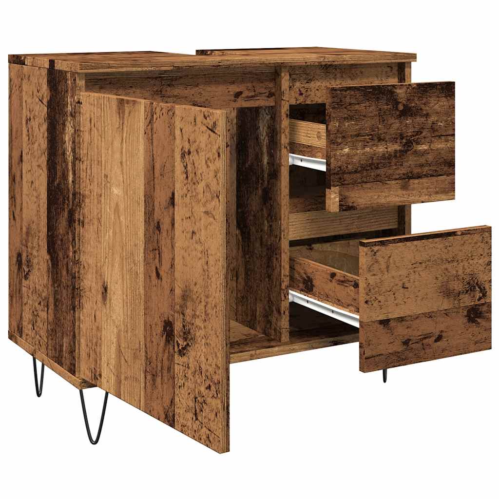 Meuble sous évier aspect bois de récupération 65x33x60 cm en matériau bois