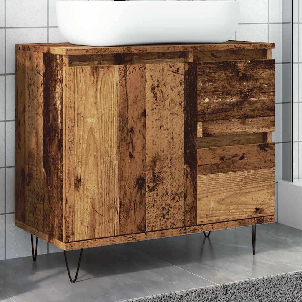 Meuble sous évier aspect bois de récupération 65x33x60 cm en matériau bois