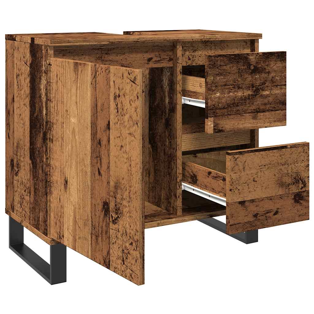 Meuble sous évier aspect bois de récupération 65x33x60 cm en matériau bois