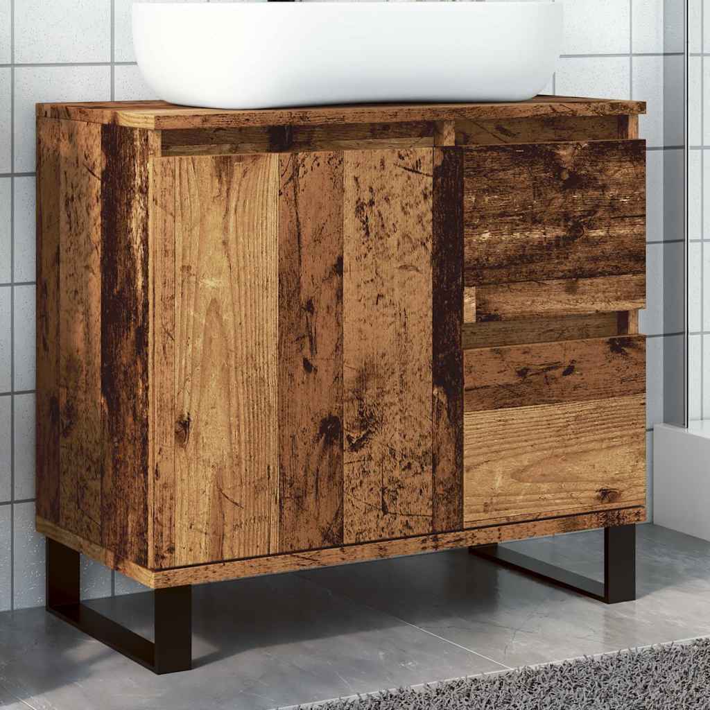 Meuble sous évier aspect bois de récupération 65x33x60 cm en matériau bois
