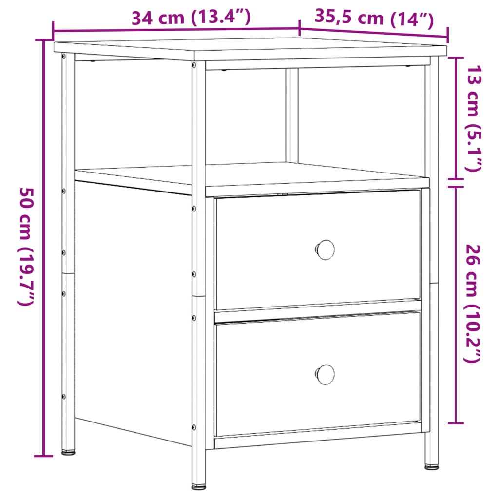 Bedside tables 2 pcs. Old wood look 34x35.5x50 cm wood material