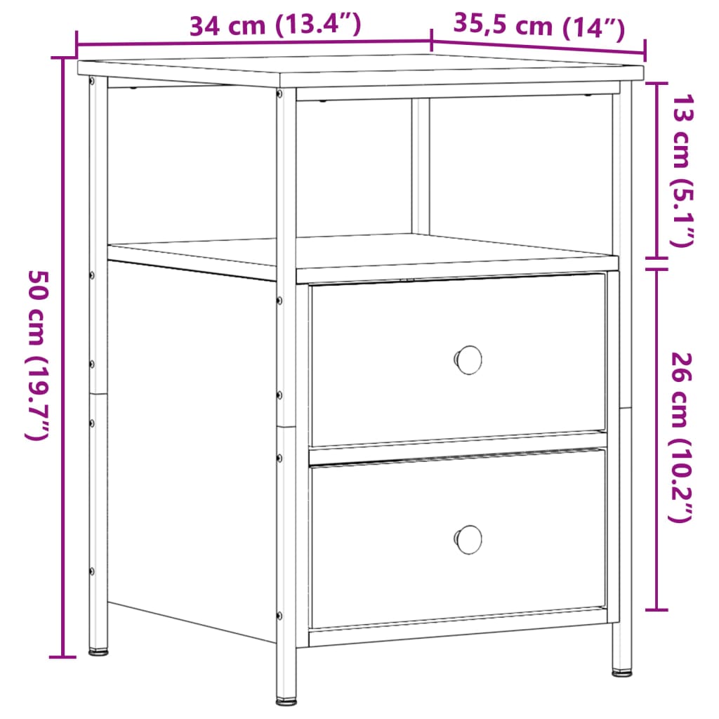 Bedside tables 2 pcs. Artisan oak 34x35.5x50 cm wood material