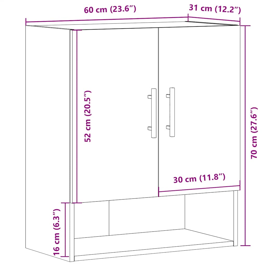 Armoire murale artisanale en chêne 60x31x70 cm matériau bois