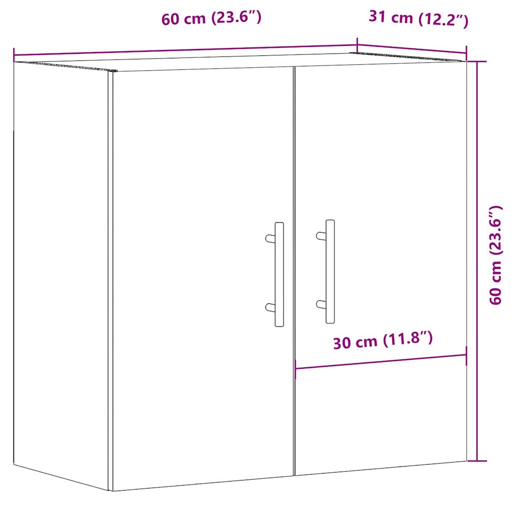 Armoire murale artisanale en chêne 60x31x60 cm matériau bois