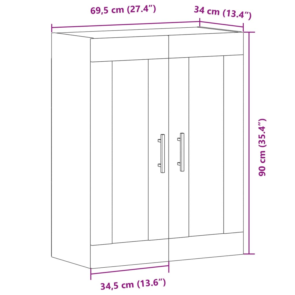 Armoire murale artisanale en chêne 69,5x34x90 cm matériau bois