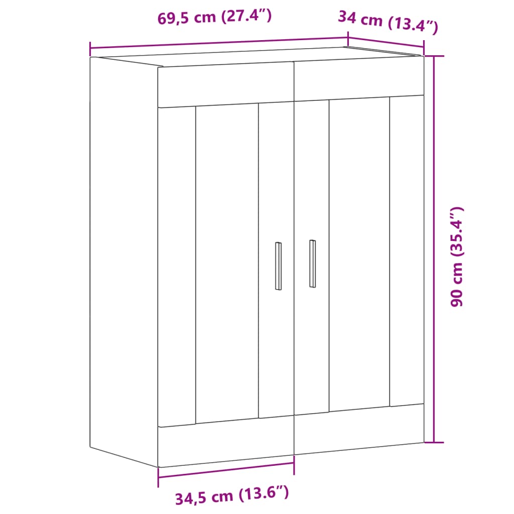 Armoire murale artisanale en chêne 69,5x34x90 cm