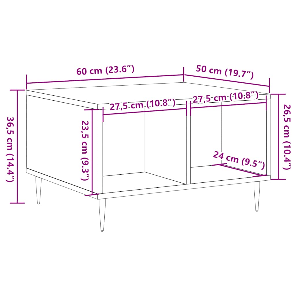 Table basse Artisan en chêne 60x50x36,5 cm matériau bois